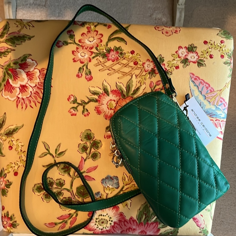 Andrea Cardone Italia Green Quilted Leather Crossbody Bag - Picture 8 of 13